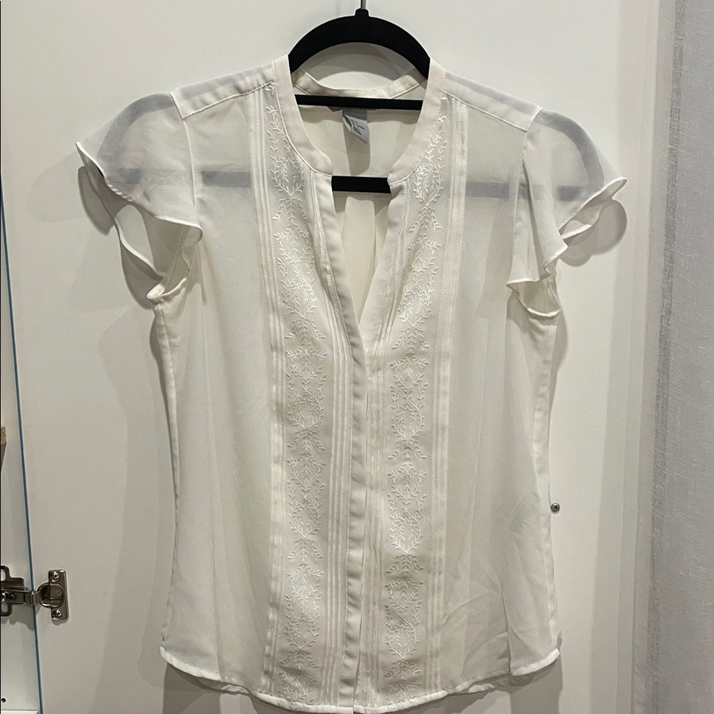 H&M White Blouse with Ruffle Sleeves